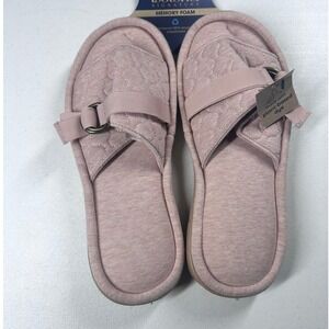 Isotoner Women Pink Memory Foam Slippers Size LG 8.5 9 Slides Indoor Comfort NEW